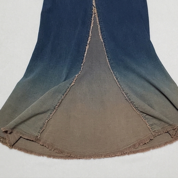 RARE Vintage Clothes Compact Raw Cut Midi Stretchy Ombre Denim Mermaid Skirt Med - Picture 9 of 15